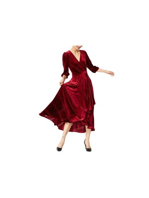 CALVIN KLEIN Womens Red Burnout Velvet Velvet Формальное платье миди с рукавами 3/4 и искусственным запахом 12