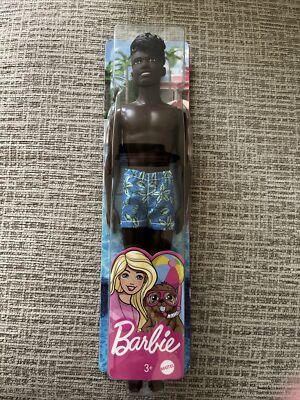 NIB BARBIE African American Ken Beach Doll Blue Tropical Swim Shorts Black Hair