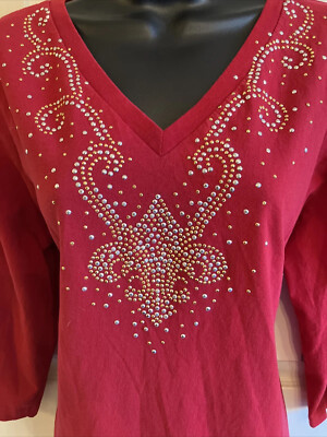 Christmas Top 1X Extra Large Red Gold Fleur de Lis Valentine Mardi Gras Jewels
