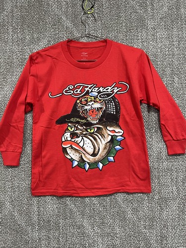 Ed Hardy Red Bulldog Long Sleeve T Shirt Size Small NWOT Y2K