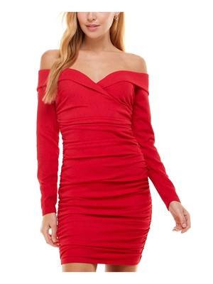 

CITY STUDIO Женское красное утепленное короткое облегающее платье с длинными рукавами для юниоров, Красный