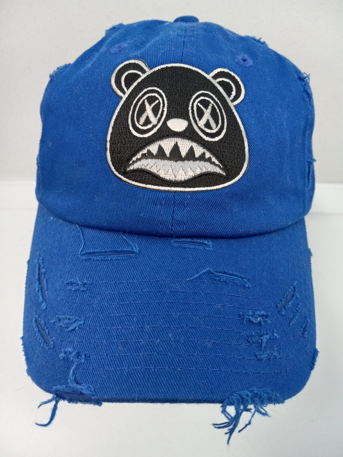 BAWS CRAZY Bear Blue Strapback Distressed Dad Hat / Cap NEW