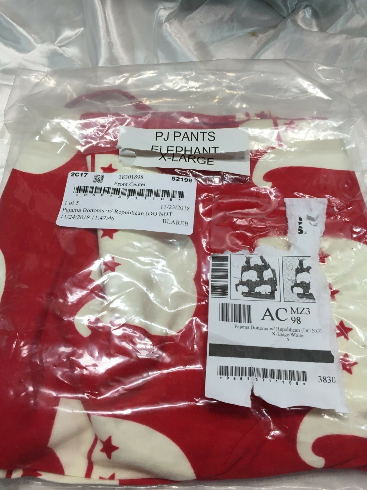 UNISEX  REPUBLICAN LOUNGE PANTS PJ'S pajama bottoms elephant XL