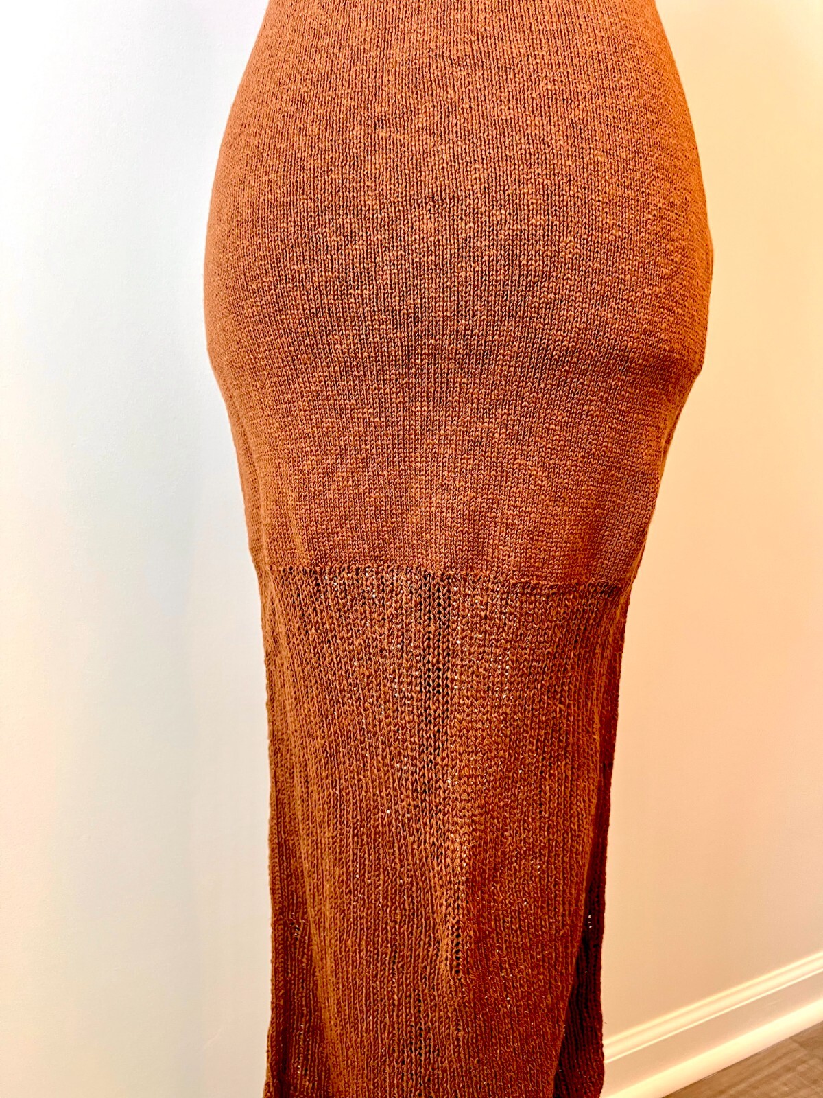 Pre-owned Savannah Morrow Darya Midi Dress In Cocoa Brown Small Knit Sleeveless Turtleneck