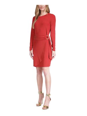 Женское платье MICHAEL MICHAEL KORS с красным галстуком D-образным кольцом и длинным рукавом из искусственной кожи с запахом L