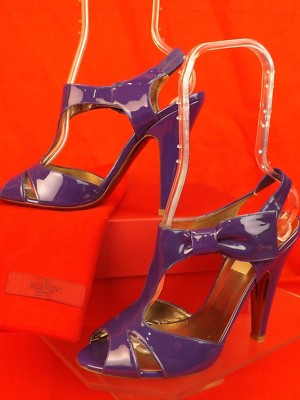 Pre-owned Valentino Garavani Violet Patent Leather Bow Slingback Sandals Pumps 39.5 In Violet/purple