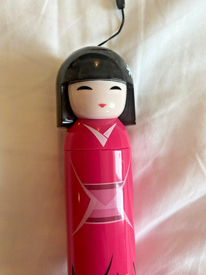 Pink KOKESHI DOLL UMBRELLA Pink Folding w Hard Case Geisha Girl Japanese Lady A