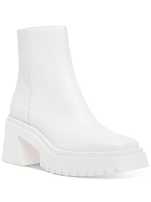 

STEVE MADDEN Женские белые кожаные ботильоны на платформе 1-1/2 дюйма Fella на блочном каблуке, Белый, FELL03S1
