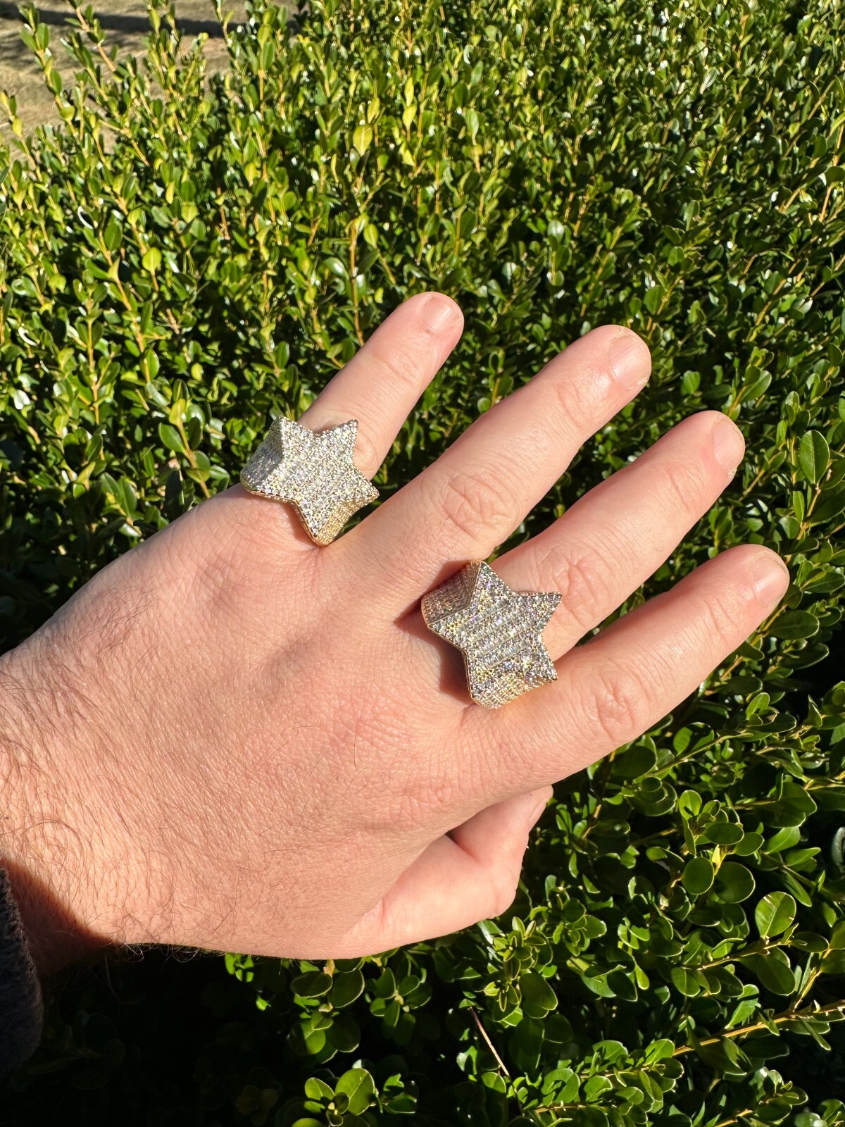 Pre-owned Silver 4.65ct Moissanite 14k Gold Plated 925  Iced Baguette Star Ring Pass Tester