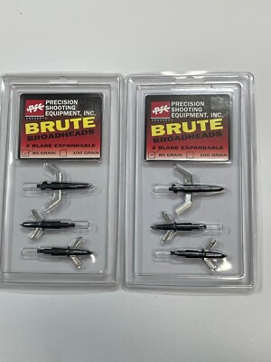 2 Packs of PSE Brute 2 Blade Expandable Broadheads 80grains (3 per pack/6 total)