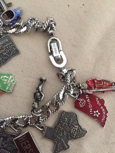 Vintage Silver Monet Charm Bracelet - 15 Charms - U.S. States Road Trip.