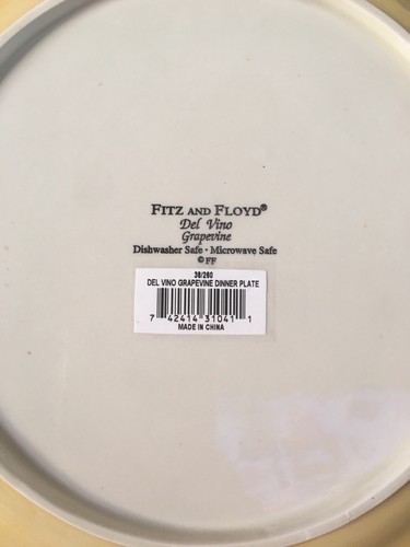 Fitz & Floyd Del Vino Trellis 2 Dinner 10.5” Plates Rope Yellow Tan Grape FF