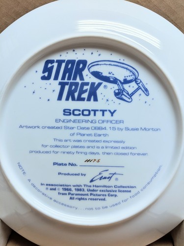 Scotty 1983 Star Trek Hamilton Plate w/ ORIGINAL BOX & COA - NEW OLD STOCK