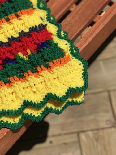 Homemade Afghan Jamaican color schemed Blanket Throw Yellow Red Green 52 x 58