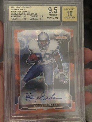 2023 Leaf Vibrance Auto Crystals Orange BABS1 Barry Sanders BGS9.5/10 Auto #2/3
