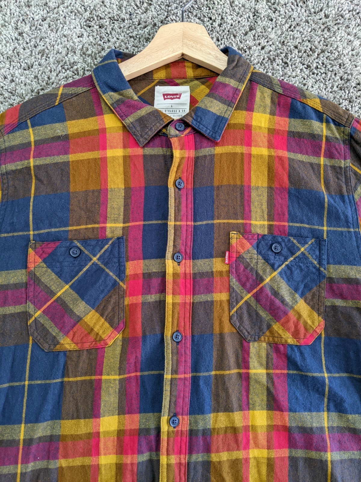 Levis Flannel Shirt Mens Large Blue 
