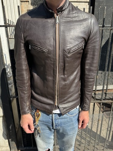 Schott ヴィンテージブラウン レザージャケットS　 迷彩裏地　訳あり特価 ホワイトマウンテニアリング】WM×Schott SHEEP LEATHER RIDER'S