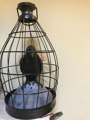 NEW DEFECT ANIMATED GEMMY CROW IN METAL CAGE PROP