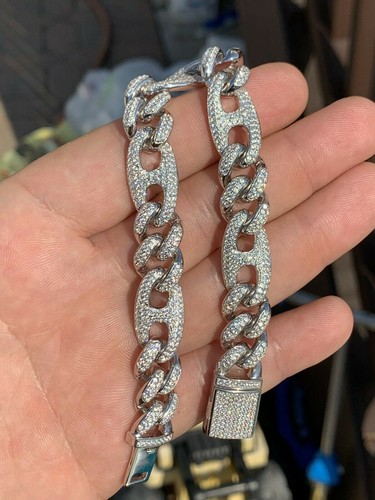Pre-owned Silver Mens Miami Cuban Iced Gucci Link Bracelet Solid 925  Hip Hop Cz Diamonds In White/colorless