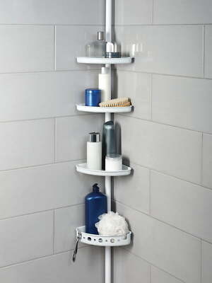 Adjustable Tension Steel Shower Pole Caddy, 3 Shelves, 60'' - 96''