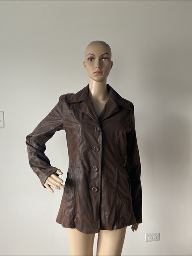 White Stag Brown Vegan Faux Leather Jacket Coat 4 Button Closure Lightweight S