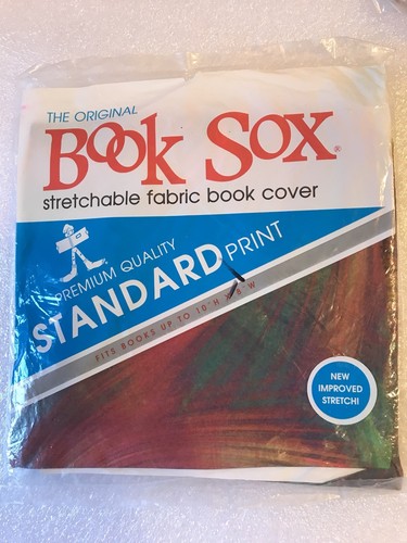 Stretch Fabric Book Sox Cover Standard Size With Reds and Greens Design