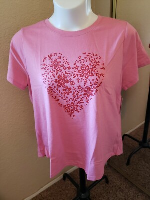Women's NWT SONOMA Goods For Life Size XXL Dark Pink  Flora Heart Round Neck 