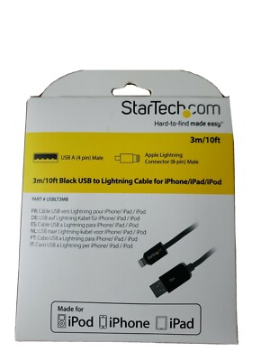 StarTech 10ft Long Black Apple 4pin Lightning Connector for iPhone iPad ipod