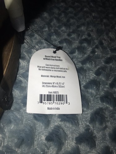 ThirstyStone Round Wood Tray With Black Iron Handles