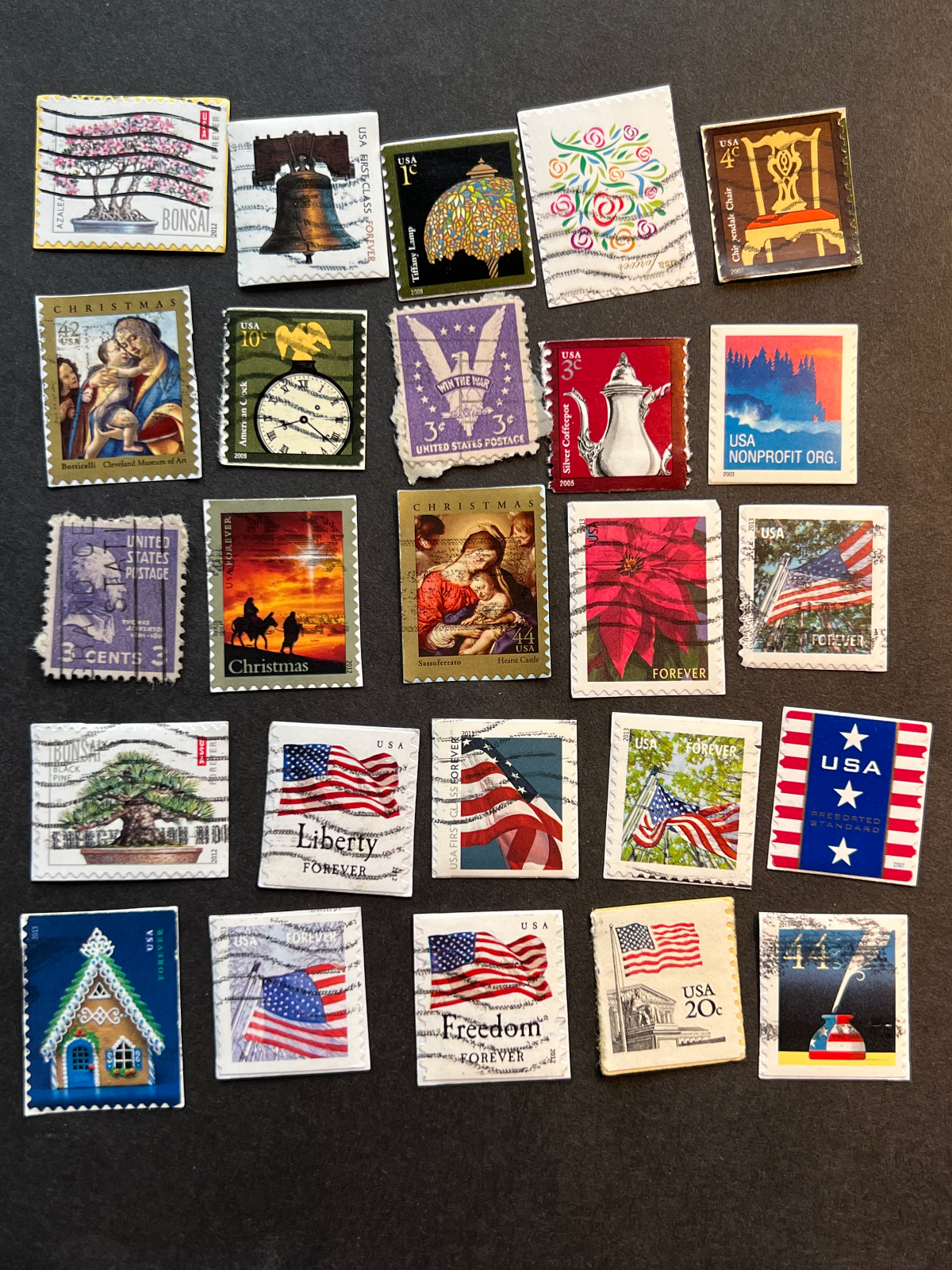 50 US Postage Stamps ON PAPER - Most are Forever - all canceled