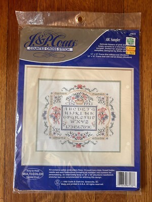 J&P Coats ''ABC Sampler'' Floral Counted Cross Stitch Kit - Unopened