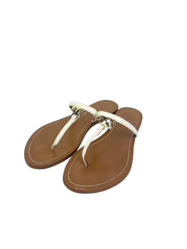 Tory Burch Gold T Logo Flat White Thong Sandals Size 6 | eBay