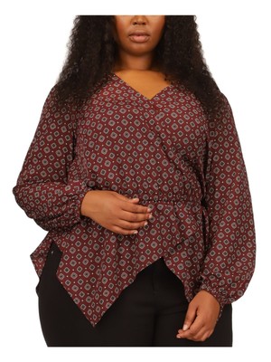 Женский темно-бордовый топ MICHAEL MICHAEL KORS с искусственным запахом и длинными рукавами плюс 2X