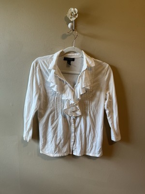 Lauren Ralph Lauren v neck white ruffle collared blouse small