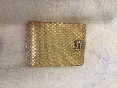 Vintage Compact Max Factor Regency Golden Weave, rhinestone clasp 3 x 2 1/8''