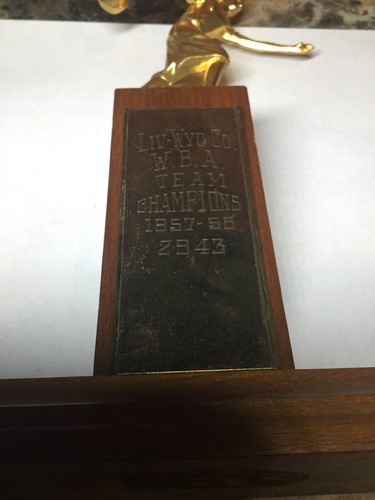 Vintage Bowling Trophy W.B.A. Team Champions 1957-58 Wyoming County NY