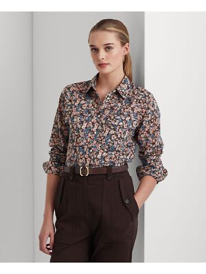 

LAUREN RALPH LAUREN Женский коричневый топ с длинным рукавом для работы на пуговицах