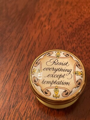 Halcyon Days Enamel Trinket Pot Resist Everything Except Temptation