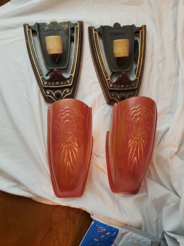 Set of PURITAN Art Deco Wall Sconces Glass Slip Shade Lights