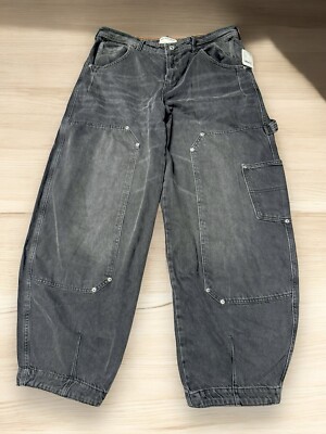 FREE PEOPLE LOREN barrel jeans 32 brand new W/tags black carpenter  tapered low