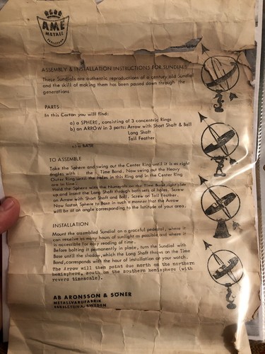 Very Rare Old Swedish Made Sundial