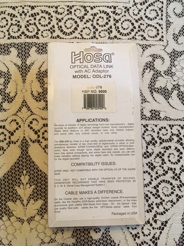 Hosa Technology ODL-276A 24 Bit 96k Optical Digital Audio Interface