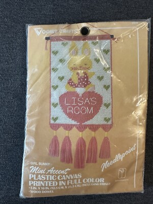 Unused Vintage 1981 Vogart Crafts Mini Accents Girl Bunny Needlepoint Kit