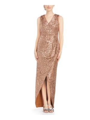 CALVIN KLEIN Womens Brown Sleeveless Below The Knee Formal Hi-Lo Dress 8