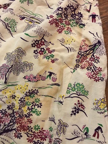 Vintage 40’s 50’s Asian Prind Rayon Fabric - 26 X 68