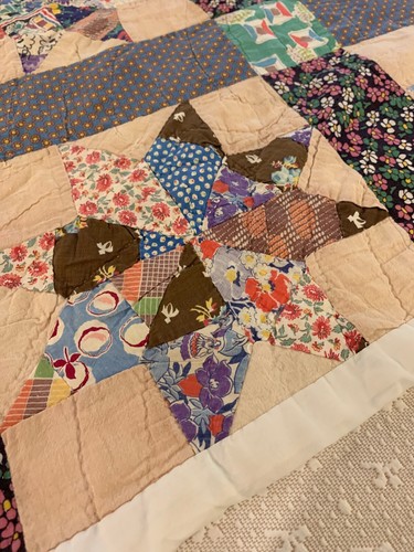Vintage Star Patchwork Cotton Quilt 86” By 72”