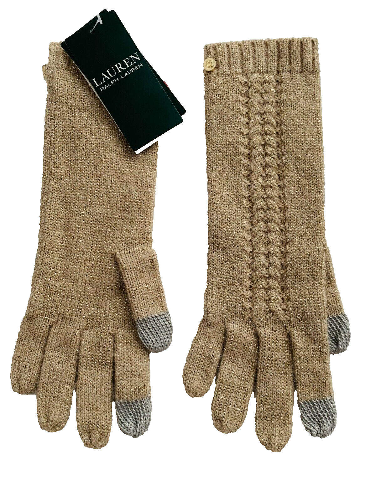 LAUREN Ralph Lauren Touch Knit Gloves Sparkle Beige/Grey | eBay