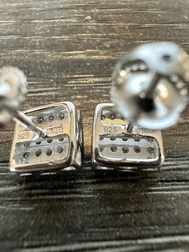 Pre-owned Silver 1.32ct Vvs Real Diamond Men's Solid 925  Iced Hip Hop Square Earrings 8mm In White