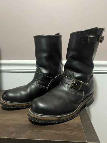 VINTAGE 1950's 1960's BLACK LEATHER ENGINEER BOOTS excellent