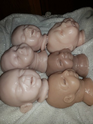 6 Solid Silicone Baby Heads For Cuddle Babies Blank unpainted Kits plus extras